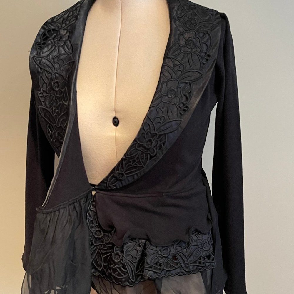 Boston Proper Cardigan Ruffle Open Sweater Black NWT